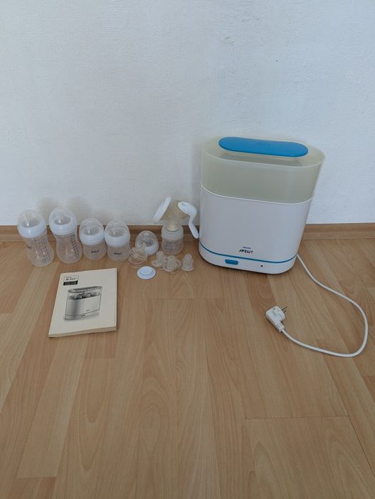 PHILIPS AVENT - стерилизатор, ръчна помпа за кърма + шишета