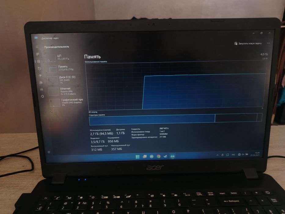 Продается ноутбук Aser Extensa 215-52