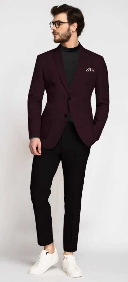 Sacou blazer slim 46 S premium BAR III NOU lana extrafina burgundy