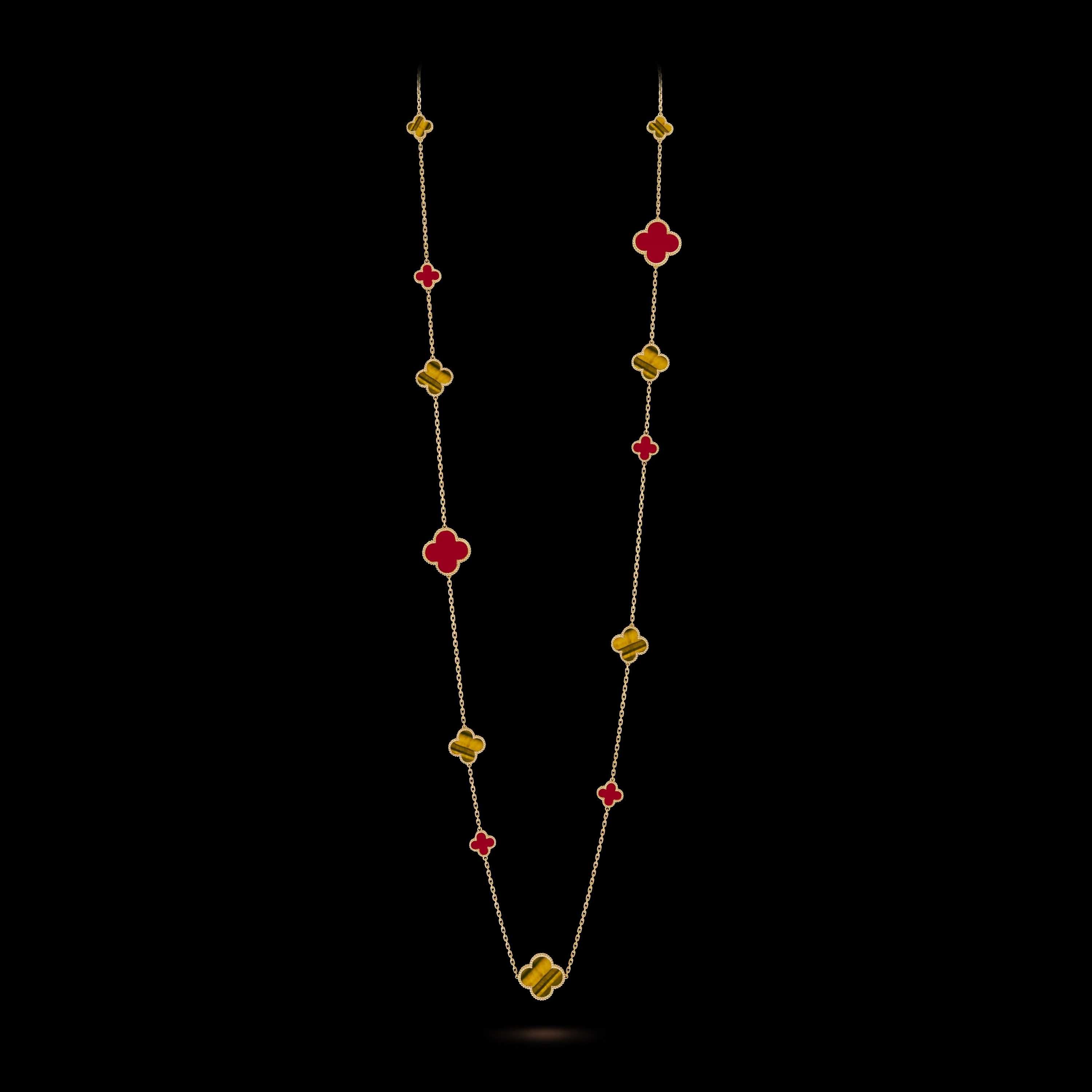 Van Cleef & Arpels VCA Gold Carnelian 16 Motifs Alhambra Дамско Колие