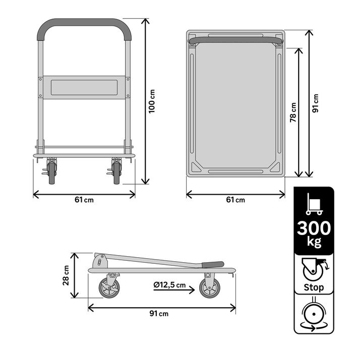 Carucior Platforma Pliabil 300kg Transport Electrocasnic Cutii Butoaie