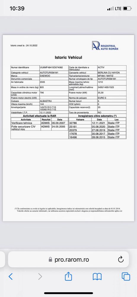 Matiz an 2005 42000 kilometri