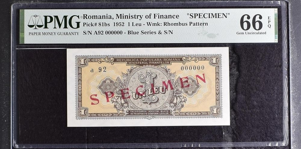 1 leu 1952 PMG66 UNC bancnota gradata
