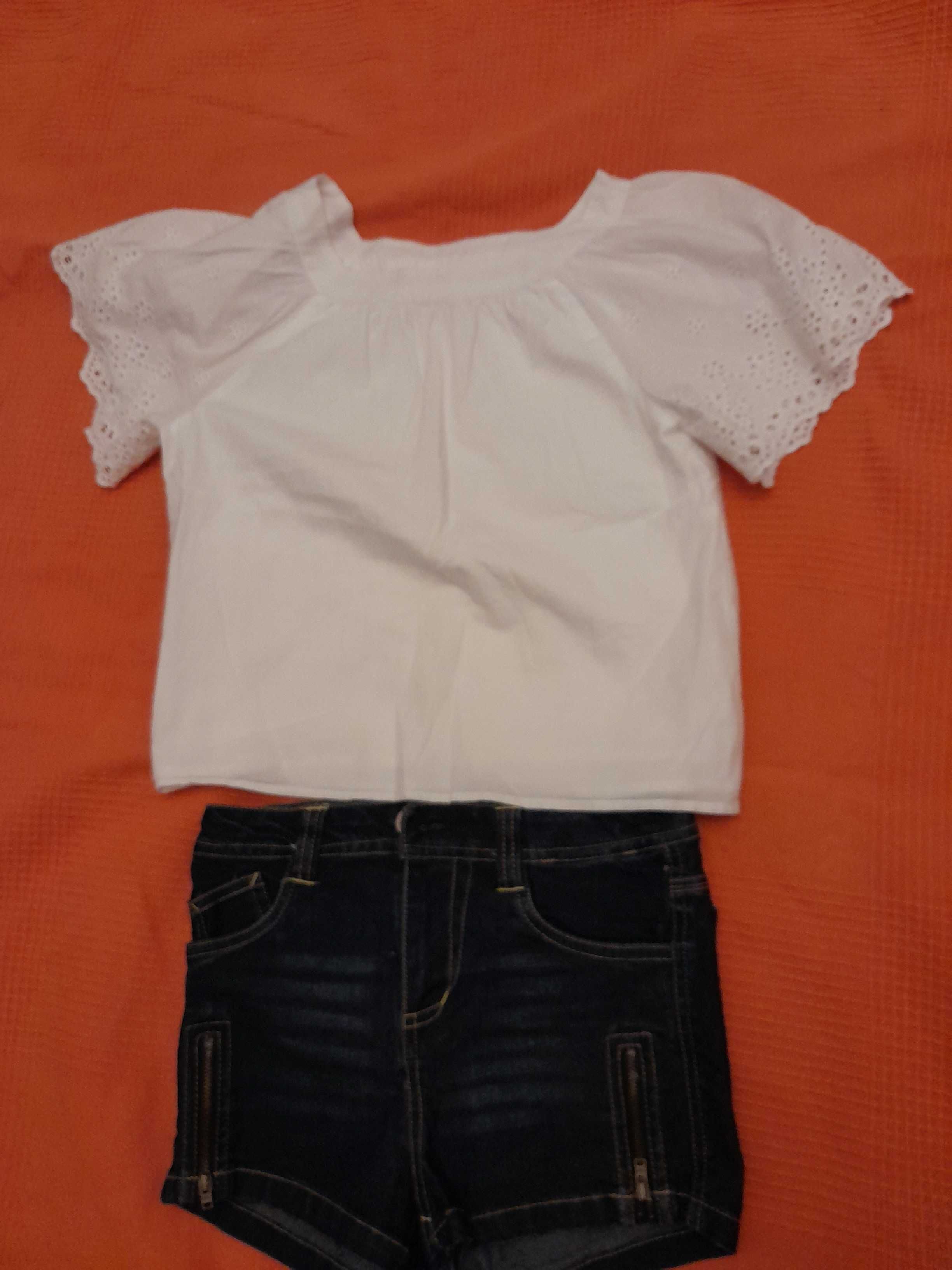 Pantaloni scurti blugi+bluza bumbac fete 8-9 ani