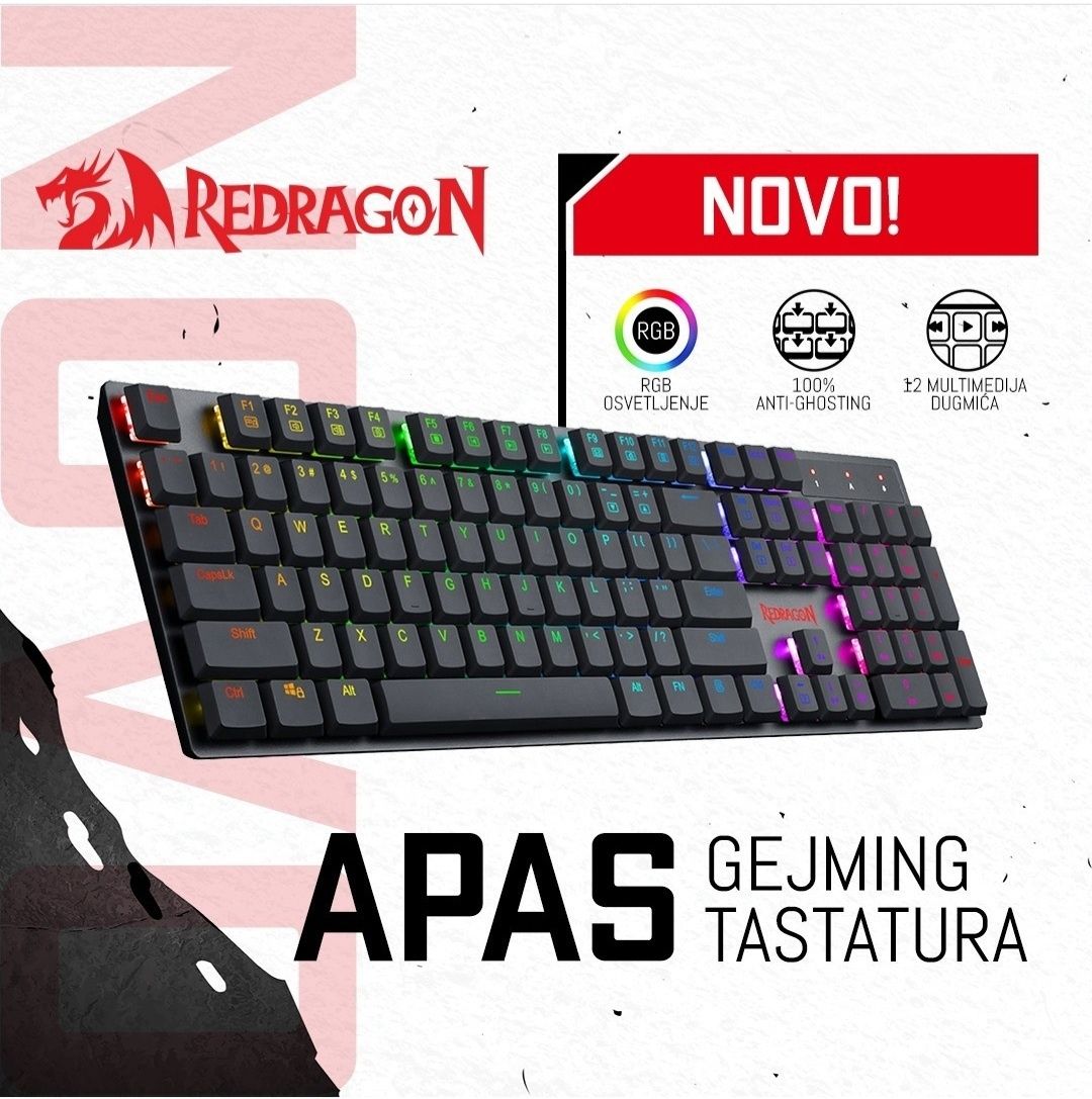 RU/ENG!Low Profile Механическая Клавиатура Redragon APAS