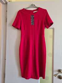 Rochie rosie, conica, marimea 38, material usor elastic