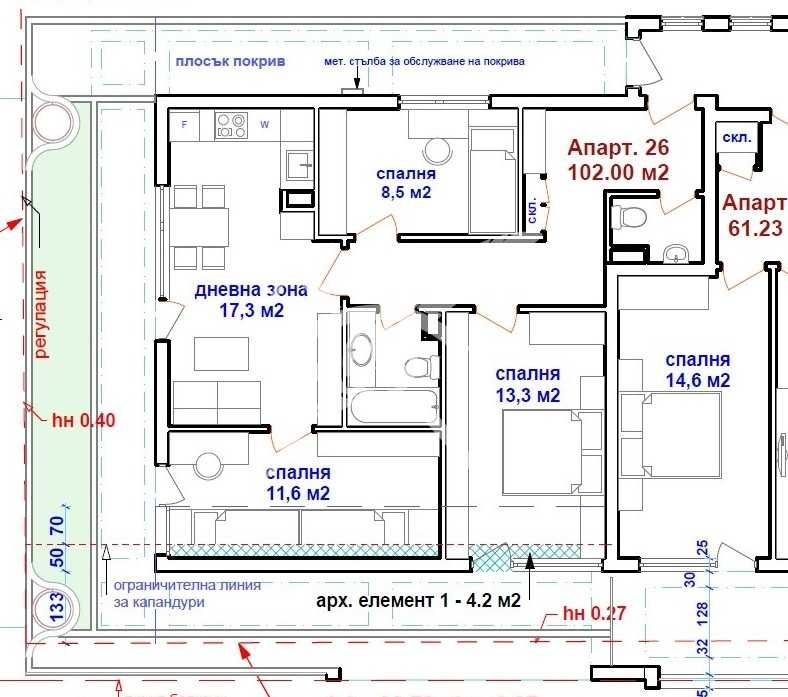Тристаен апартамент в центъра на Бургас 46222