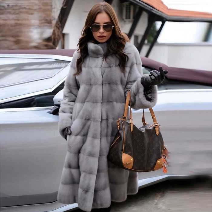 Haină blană nurcă , Naturala, culoare safir 4in1