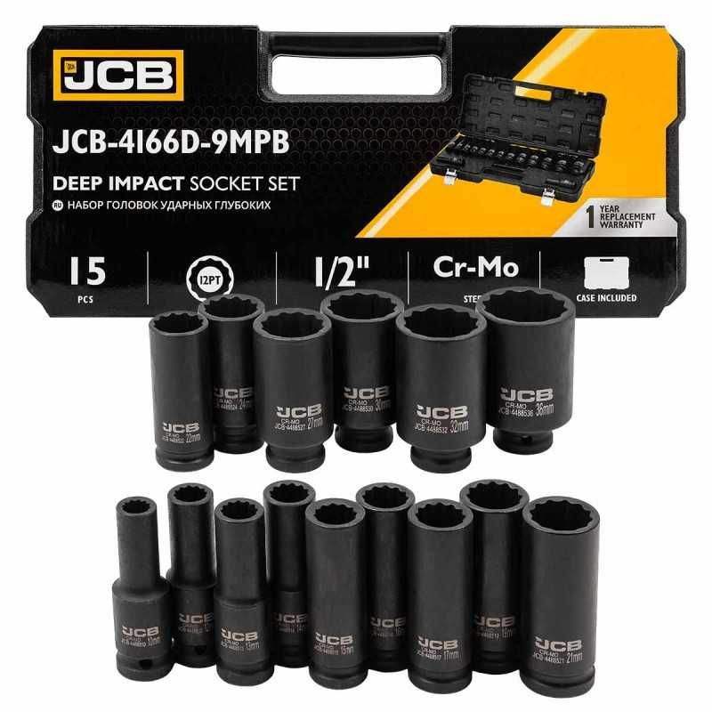 Комплект дълбоки ударни вложки 12-стенни 1/2 (10 – 36 мм) 15 части JCB