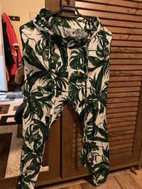 Pantaloni h&m model de vara cu palmieri/floral de dama/femei alb verde