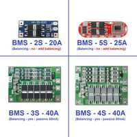 Bms 2s, 3s, 4s, 5s, 40a, pentru acumulatori, baterie lithium 3.6v 3.7v