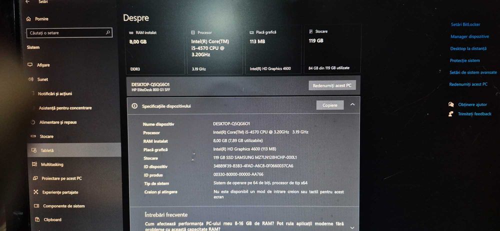 Vând PC Office / Business HP EliteDesk 800 G1