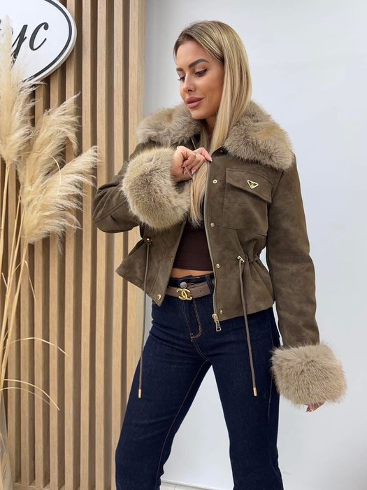 Дамско яке велур и косъм