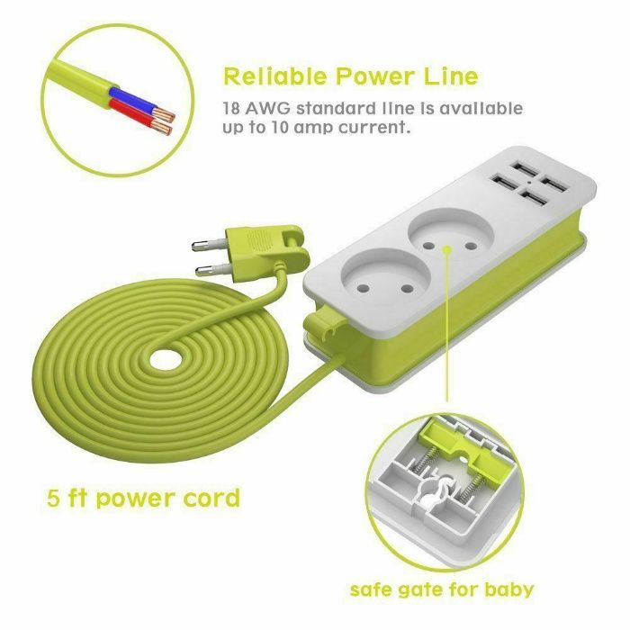 Prelungitor cu 2 Prize si 4 USB, 1.5 metri. Nou ambalat!
