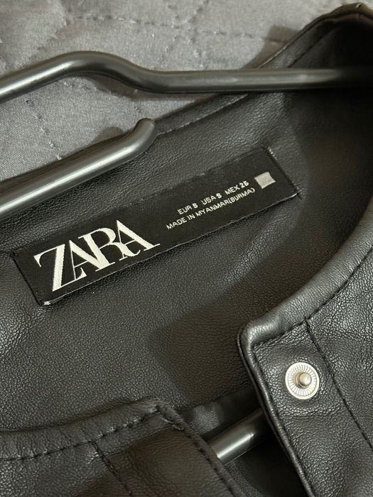 Дамско късо черно кожено яке ZARA