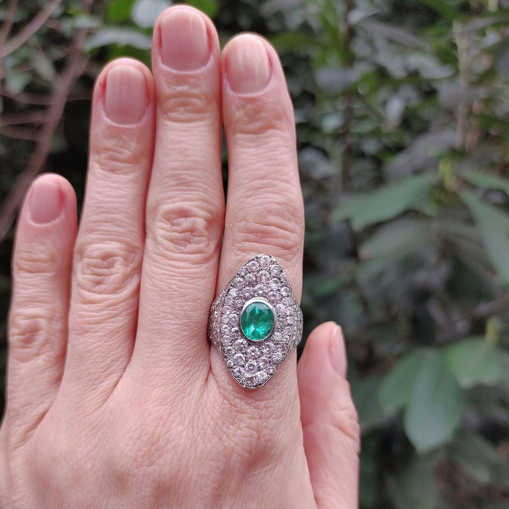 inel Marquise, smarald, diamante 6 ct, aur 18k, certif.