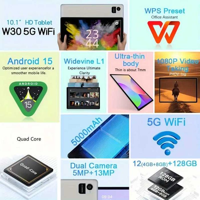 Нов запечатан таблет с Андроид 15,2025г.модел,напълно оборудван-210лв