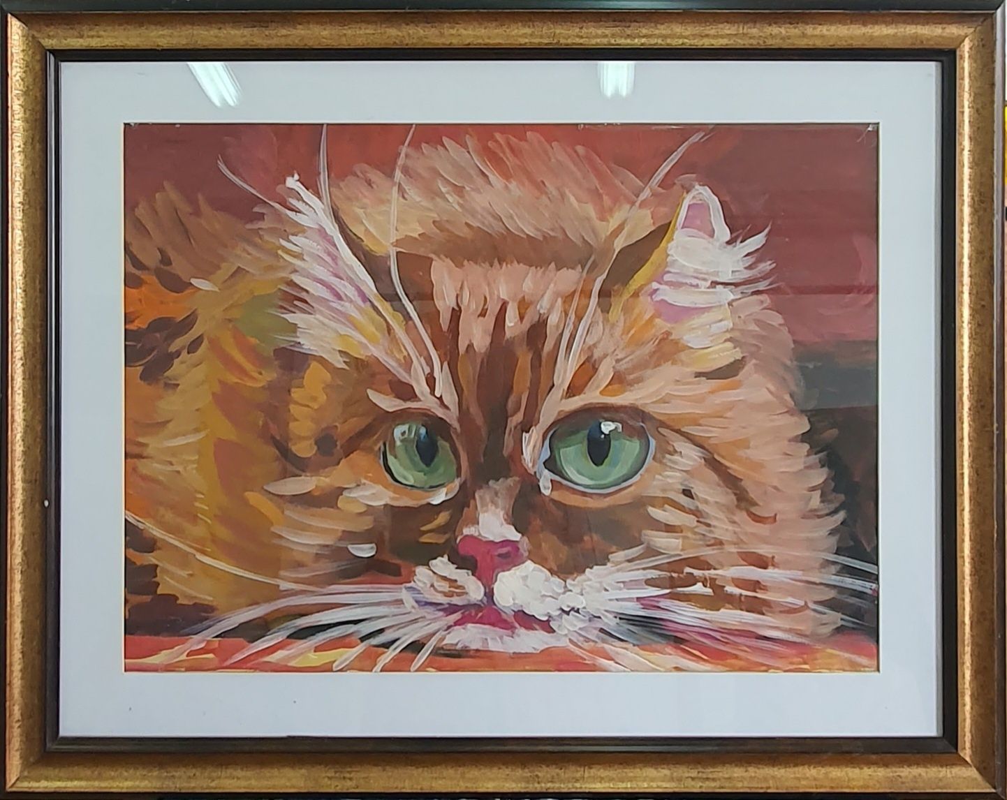 Кот на  бумага гуашью.
