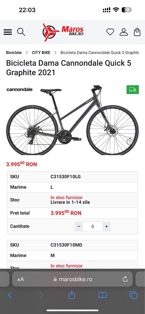 Bicicleta Dama Cannondale Quick 5 Graphite 2021 L