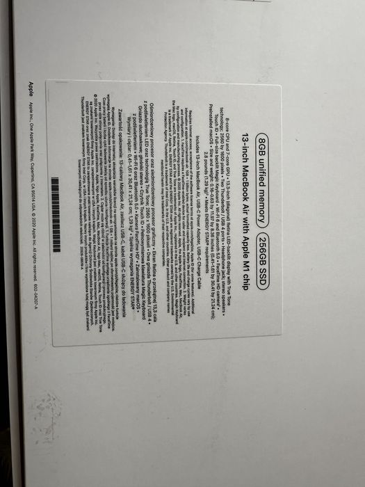 Laptop Apple MacBook Air 13" Retina, Apple M1, 8GB, SSD