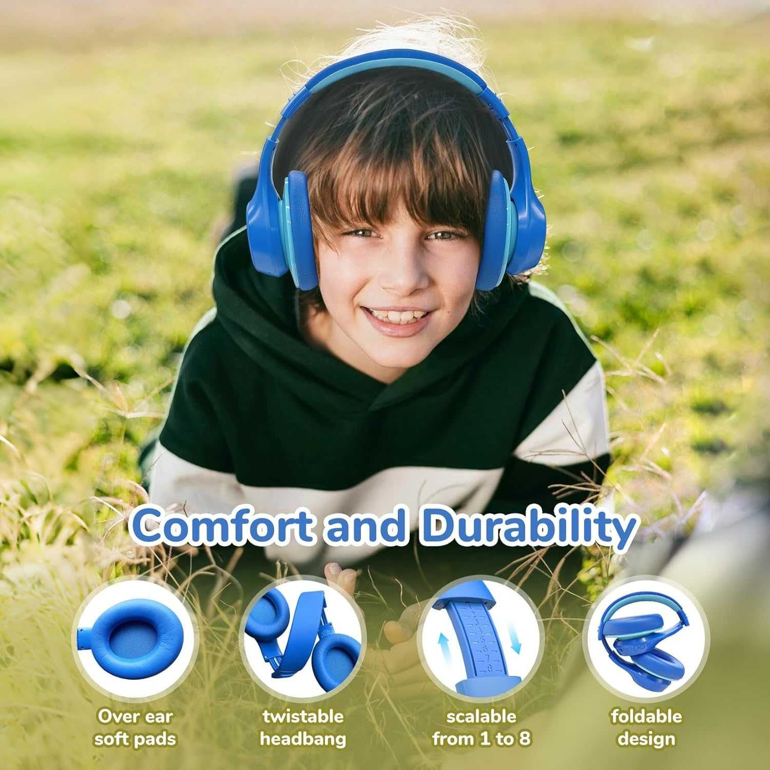 Слушалки EarFun с активно шумопотискане за деца, Bluetooth, 120 часа