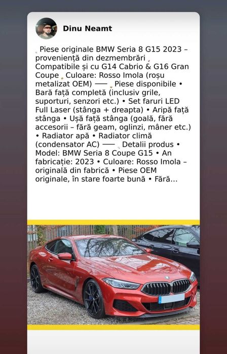Piese BMW Seria 8 Cabrio G14 bara fata aripa usa faruri 2018  2023