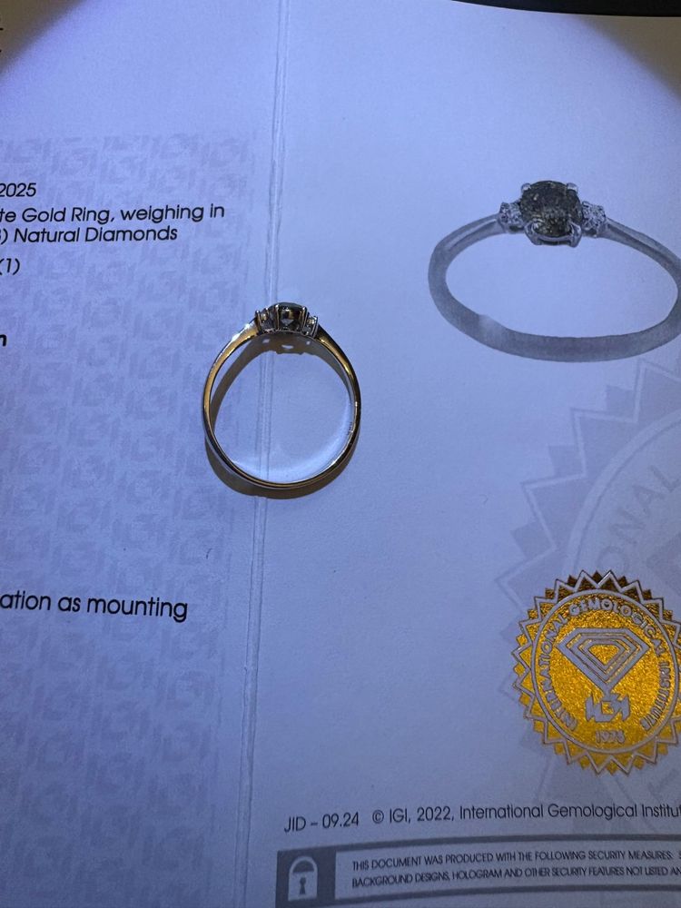 Inel Aur Alb 14k cu Diamant champagne natural cu ceritificat IGI