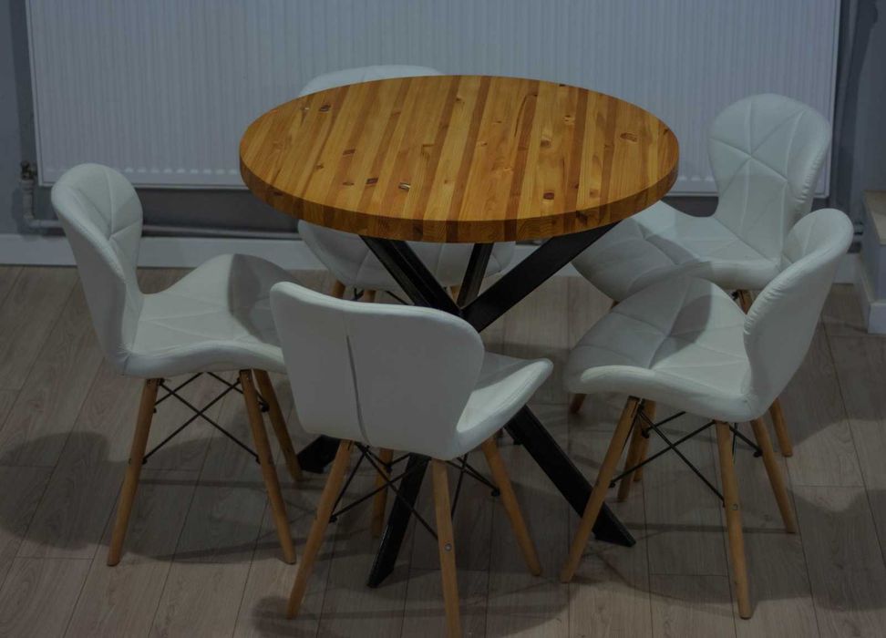 Masă modernă din lemn masiv cu picioare metalice – design unic