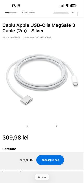 Cablu  USB C la Magsafe 3 Original Silver Space Grey Transport Gratuit