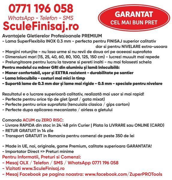KIT Gletiere Profesionale ZuperPRO INOX  Set 15/25/40/60/80/100/125 cm