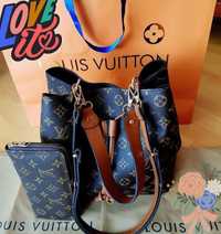 Set Louis Vuitton, geanta tip rucsac +portofel, eticheta, saculet