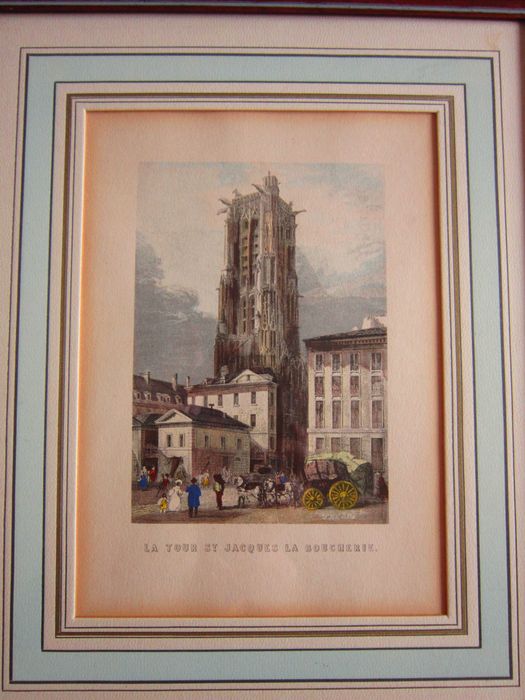 cadou rar Paris  Luvru si Turnul St. Jacques La Boucherie gravure