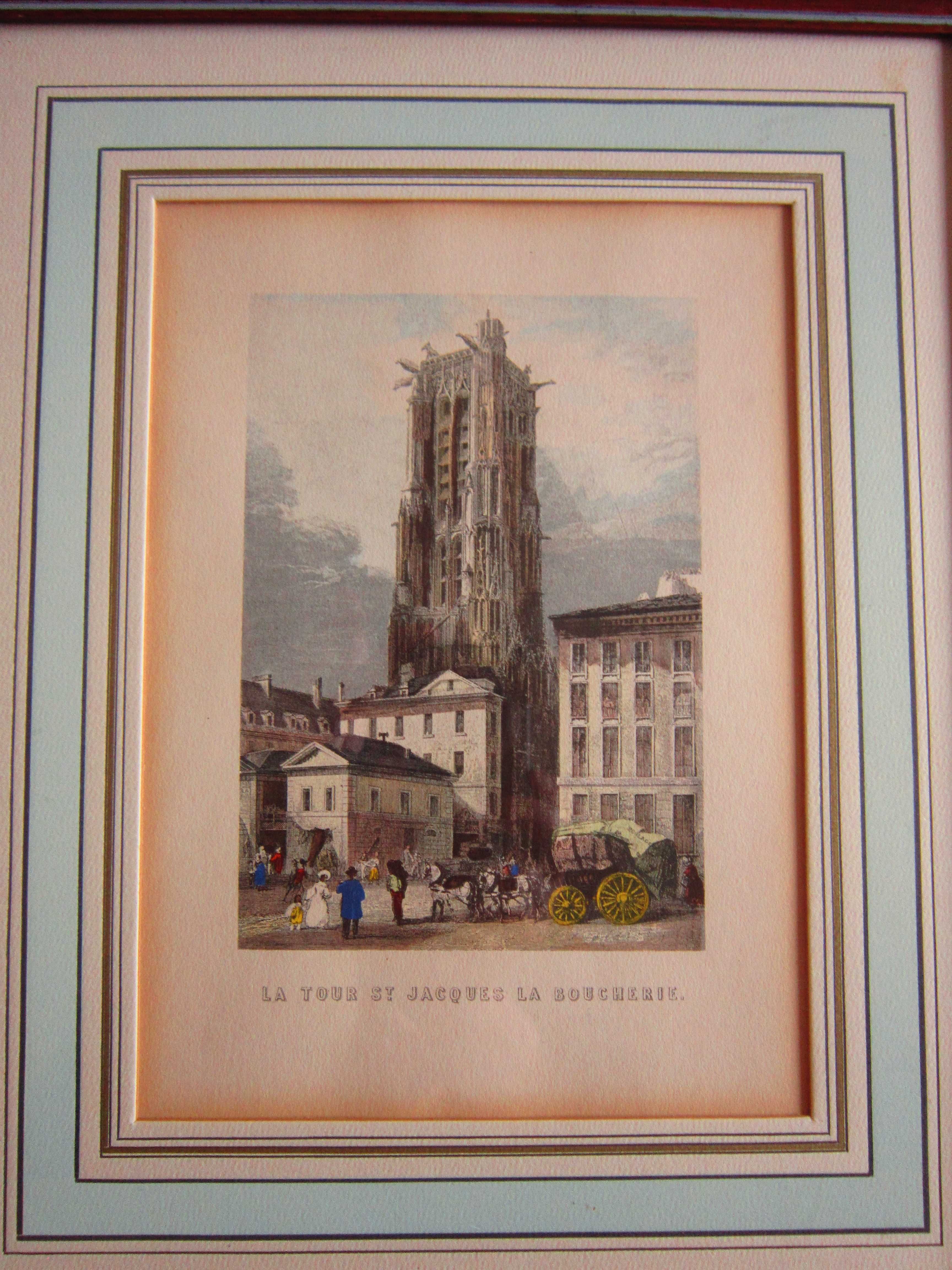 cadou rar Paris gravuri Luvru si Turnul St.Jacques vintage colectie