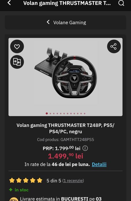 Volan Gaming Thrustmaster T248P nou {Schimb cu PS5/PS4}