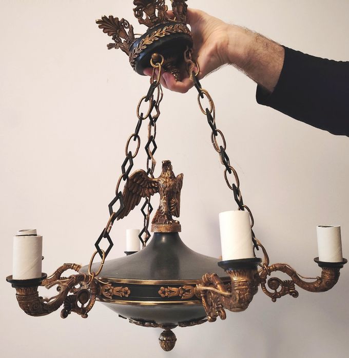 Boem candelabru antic in stilul Empire cu elemente, vultur din bronz m