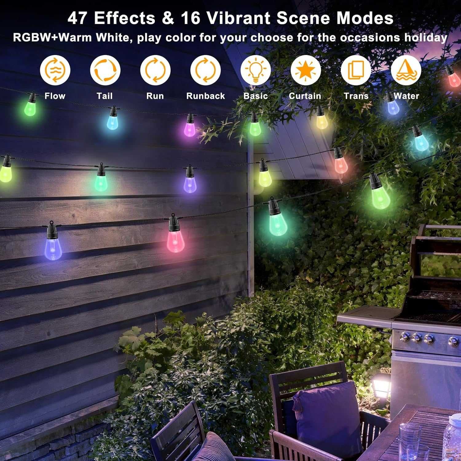Външни стрингови лампи Voneta, 15 м RGB, водоустойчиви с приложение