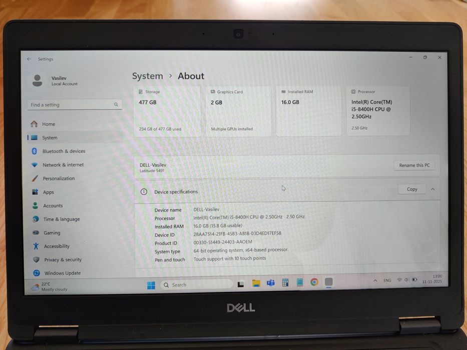 DELL Latitude Touch 5491 i5 8400H 16GB/477GB  SSD