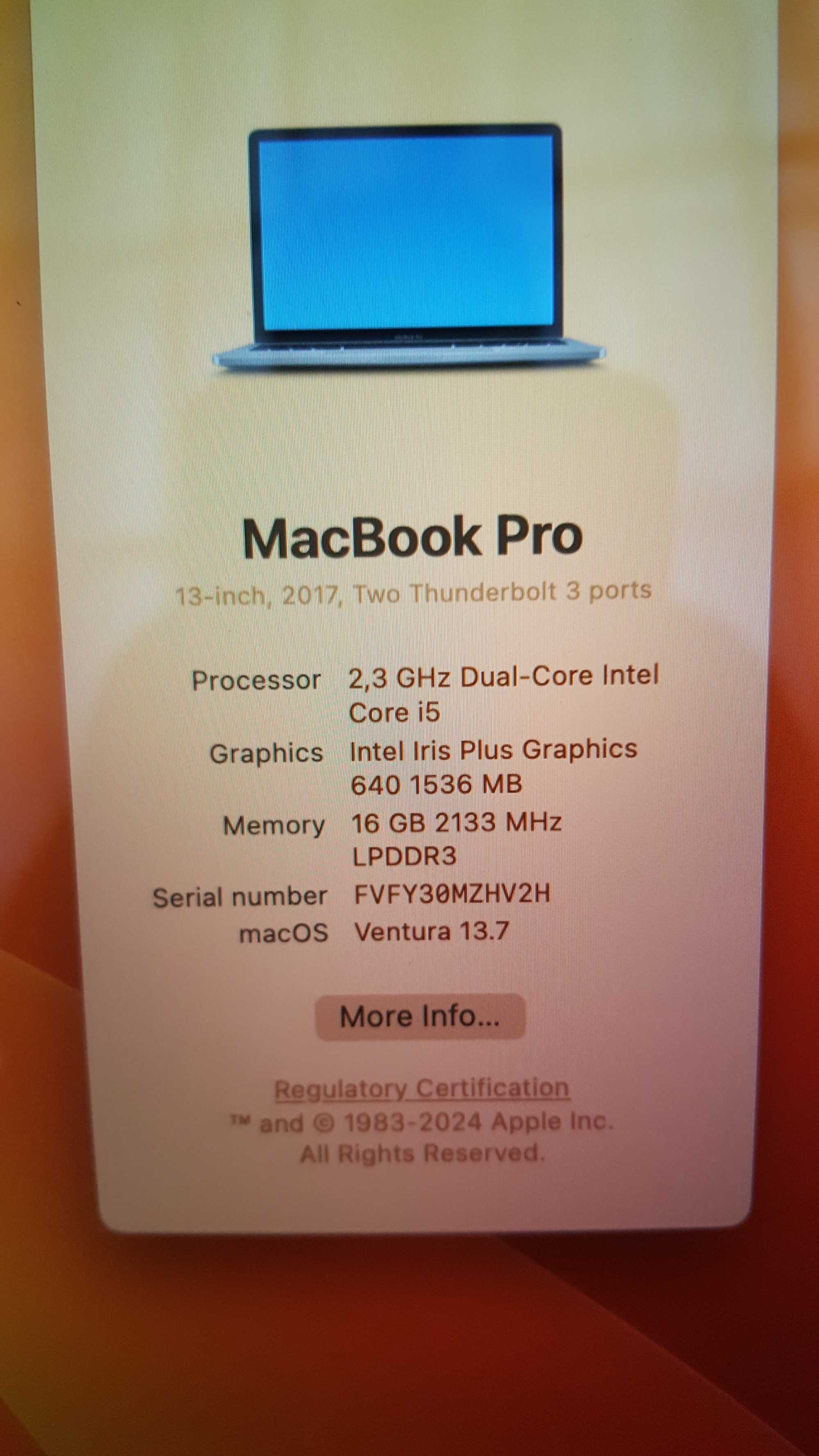 Apple Macbook PRO 13 2017 I5 16GB 512GB SSD с гаранция A1708
