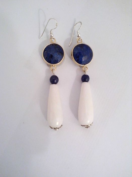 cercei argint,jad si lapis lazuli,lungi,eleganti