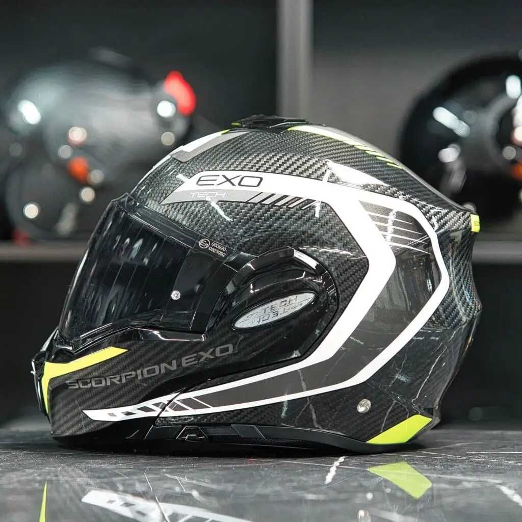 Модуларна Каска - Scorpion Exo-Tech Evo Carbon Cosy Black-Neon yellow