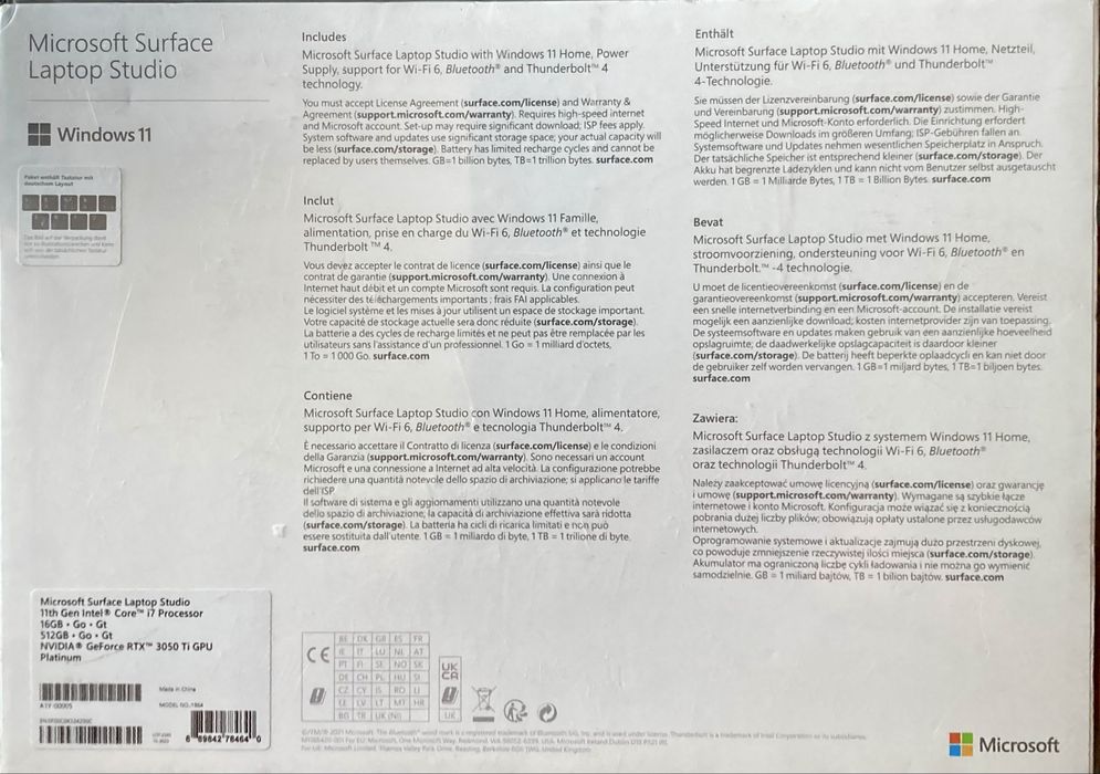 Microsoft Surface Laptop Studio i7/16/512gb Nvidia GeForce RTX 3050 Ti