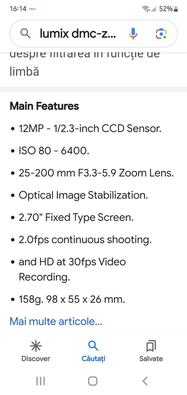 Aparat foto video Lumix DMC-ZX1 12 Megapixeli Impecabil.