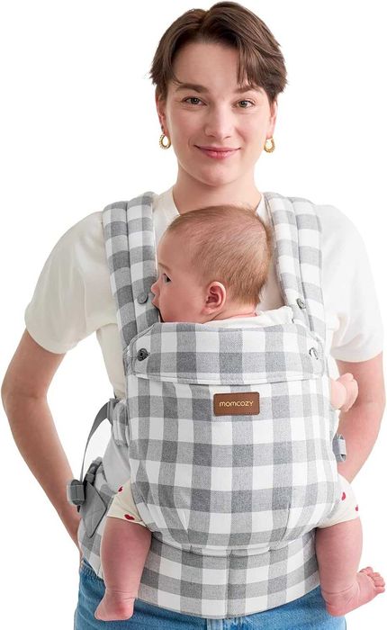 Бебешко кенгуру Momcozy от естествен памучен лен, шахматна дъска
