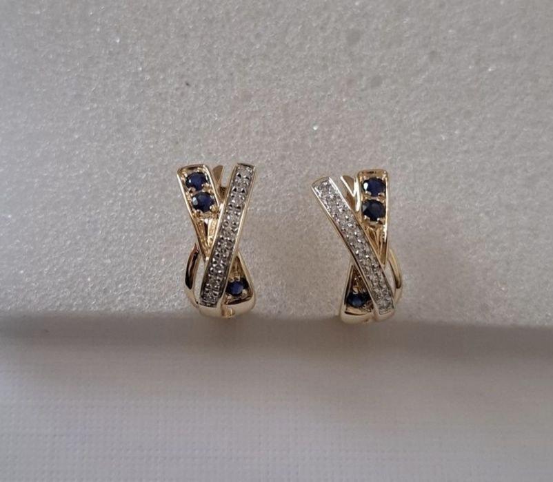 Cercei aur 14k diamante si safire