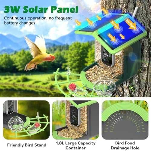 Нова Соларна камера хранилка за птици 4MP WiFi AI нощно виждане за дом