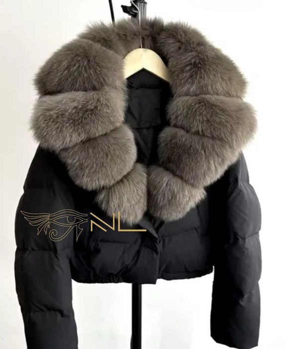 Дамско яке естествен косъм NL Grey