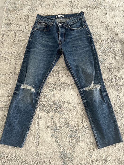 Новые мужские джинсы ZARA с высокой посадкой и рваным декором