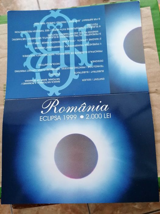 Bancnota 2000 lei Eclipsa  UNC in pliant