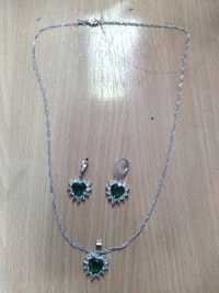 Set de bijuterii din argint, lucrat manual, cu piatră verde smarald