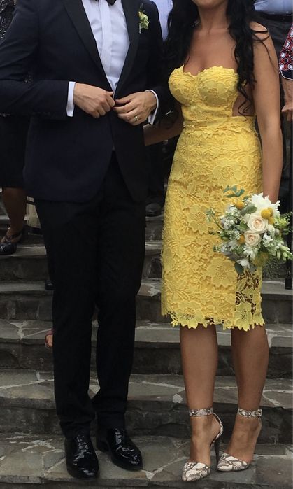 Rochie eleganta, dantela, galbena Nissa, Zara, Ana Radu, Mango